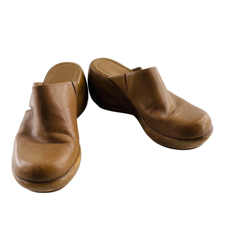 Tommy Hilfiger Womens Tan Leather Clogs Size 8 Y2K